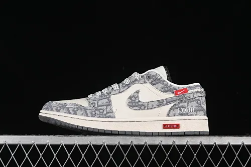 All categories Air Jordan Jordan series basketball shoes Air Jordan 1 Low High-end customized low-top sneakers Air Jordan 1 Low AJ1 Joe 1 Dior joint-grey blue red label High-end customized low-top retro basketball shoes SJ9950-037